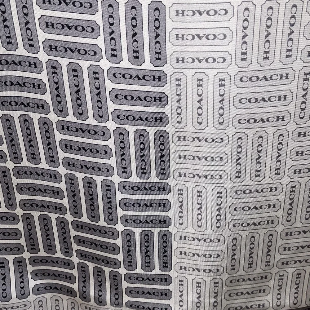 COACH Silk Scarf 22″ x 22" Square Woven Signature Gray White - Picture 2 of 7